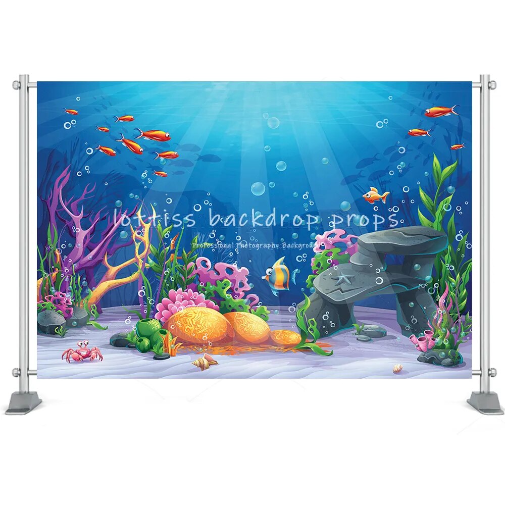 Boat Undersea Theme Backdrop Kids Cake Smash Props Fish Coral Jellyfish Captain Boy Birthday Background Baby Photostudio Props