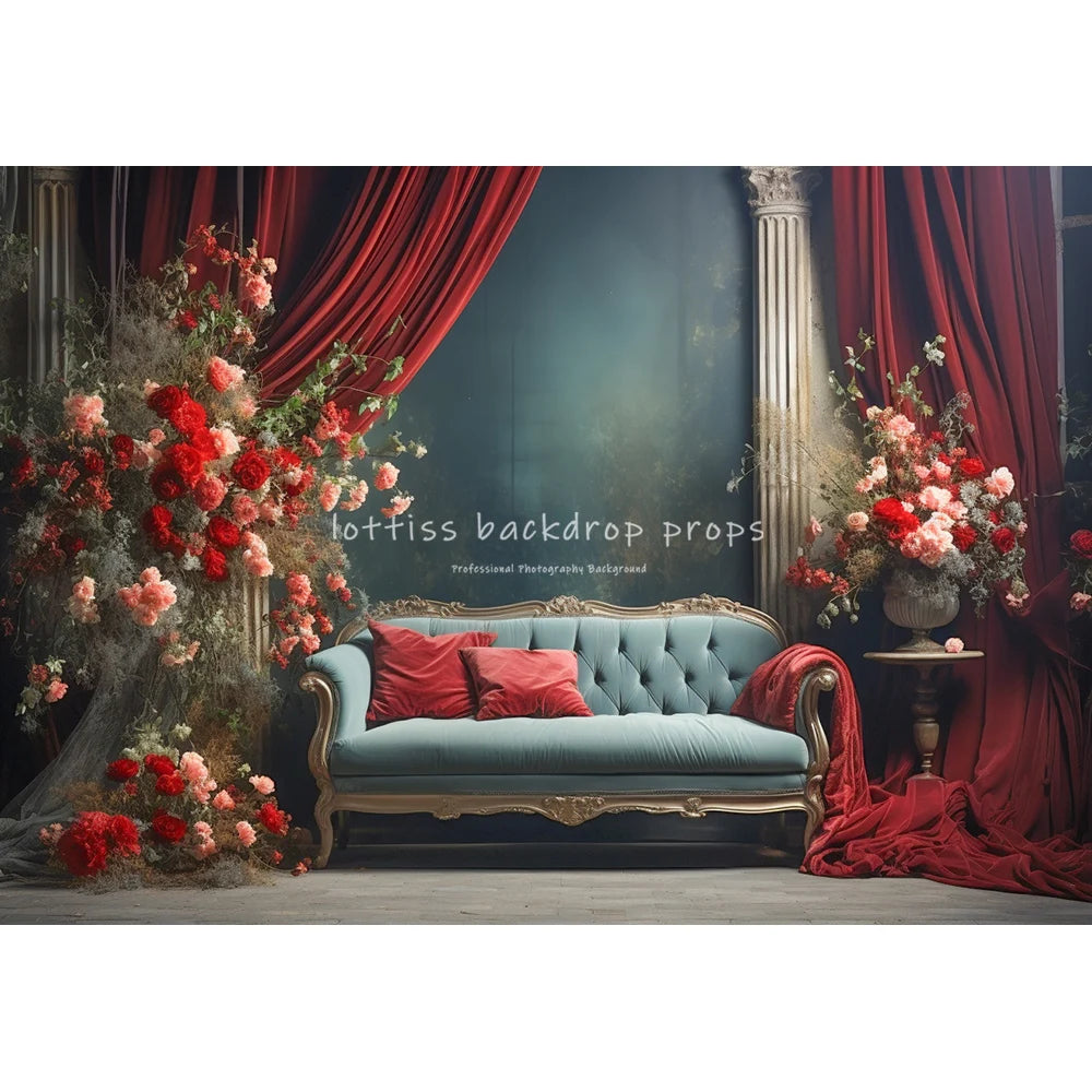 Castle Spring Photography Backdrops Kids Adult Photocall Decors Child Pregnant Photo Red Curtains Windows Floral Backgrounds