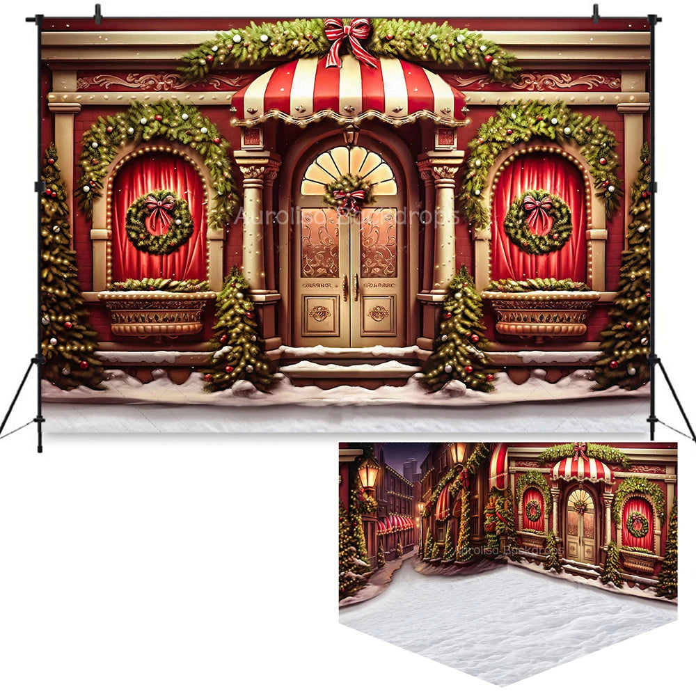 Crimson Christmas Shops Room Backdrops Kids Baby Photography Prop Child Adult Photocall Xmas Snowy Street Store Front Background