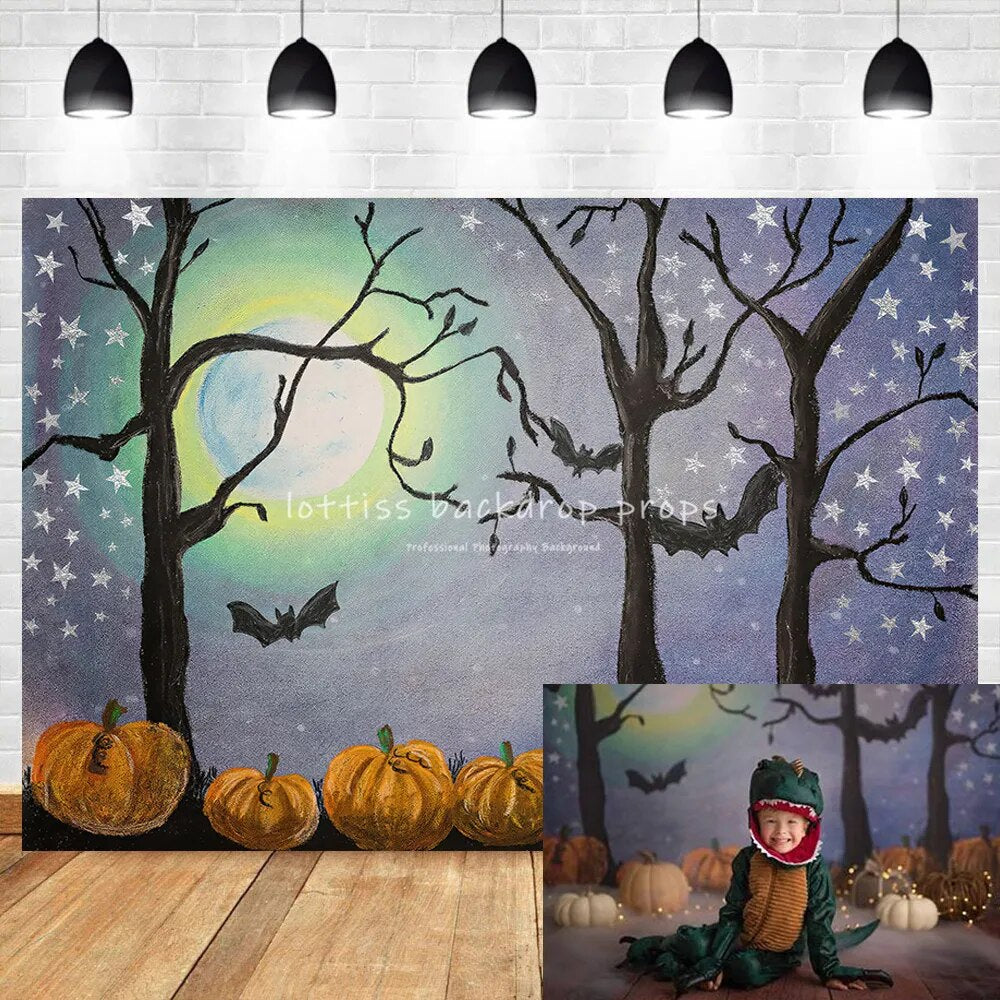 Halloween Backdrops Bat Pumpkin Lantern Horrior Forest Kid Photography Cake Smash Birthday Prop Child Baby Photocall Background