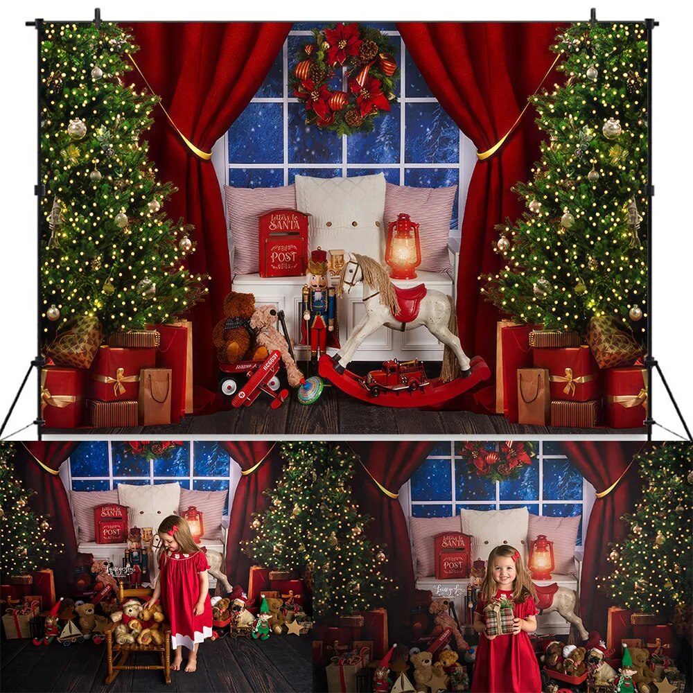 Christmas Trees With Window Backdrops Kids Adult Photography Child Baby Photocall Props Toy Festival Xmas Window  Background