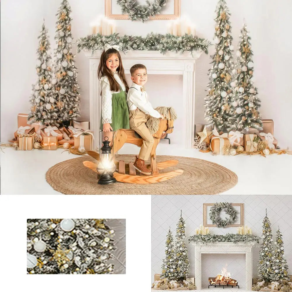 White Christmas Mantle Photography Backdrop Kids Baby Cake Smash Photocall Decors Girls Adult Birthday Studio Backgrounds