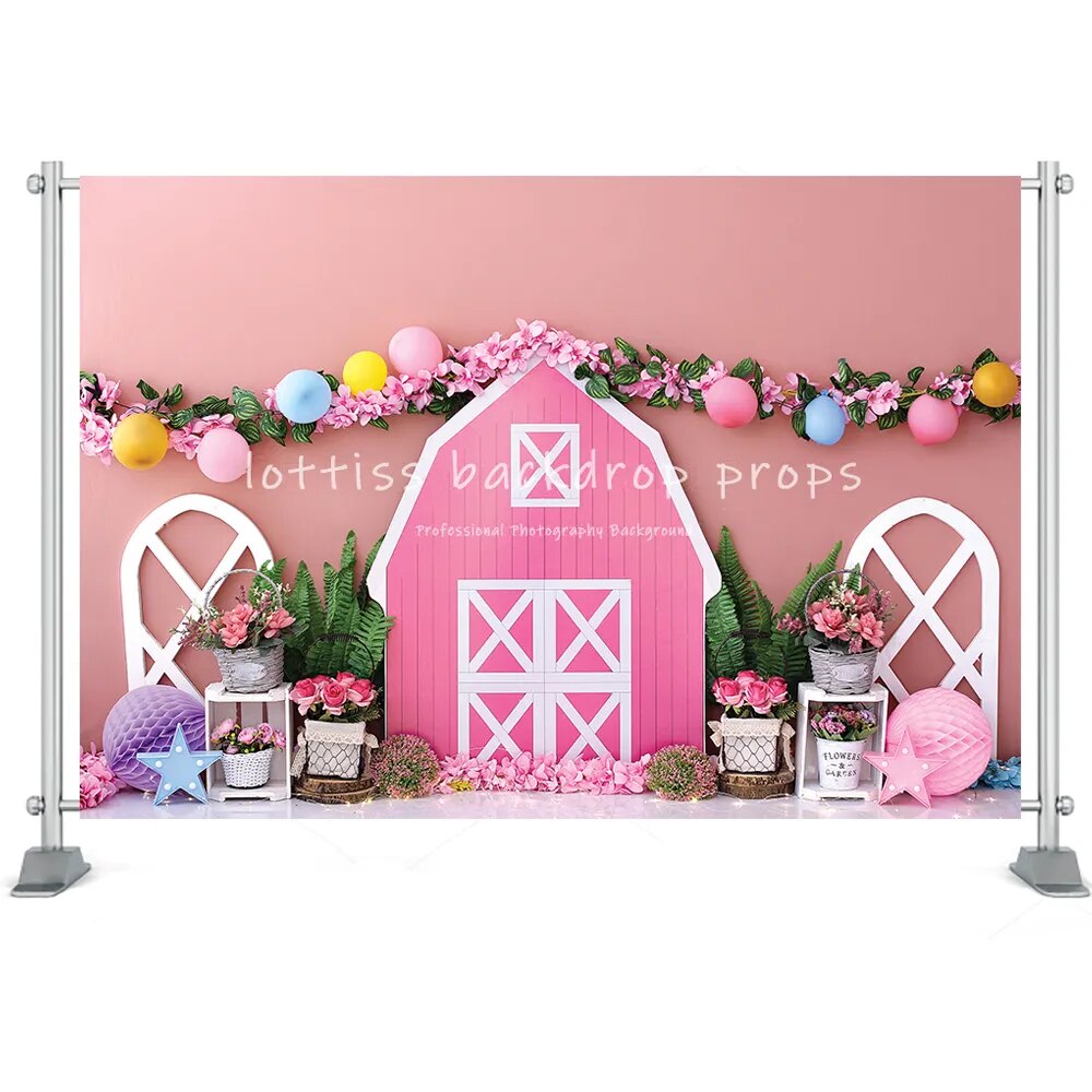 Spring Garden Barn Door Photography Backdrop Bunny Flowers Wooden Window Greenery Decorations Fireplace Easter Backgrounds Props