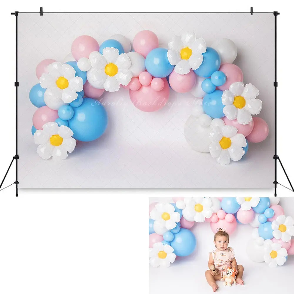 Daisies With Pink Blue Balloons Photography Backdrop Kids Baby Cake Smash Photocall Decors Child Adult Studio Backgrounds