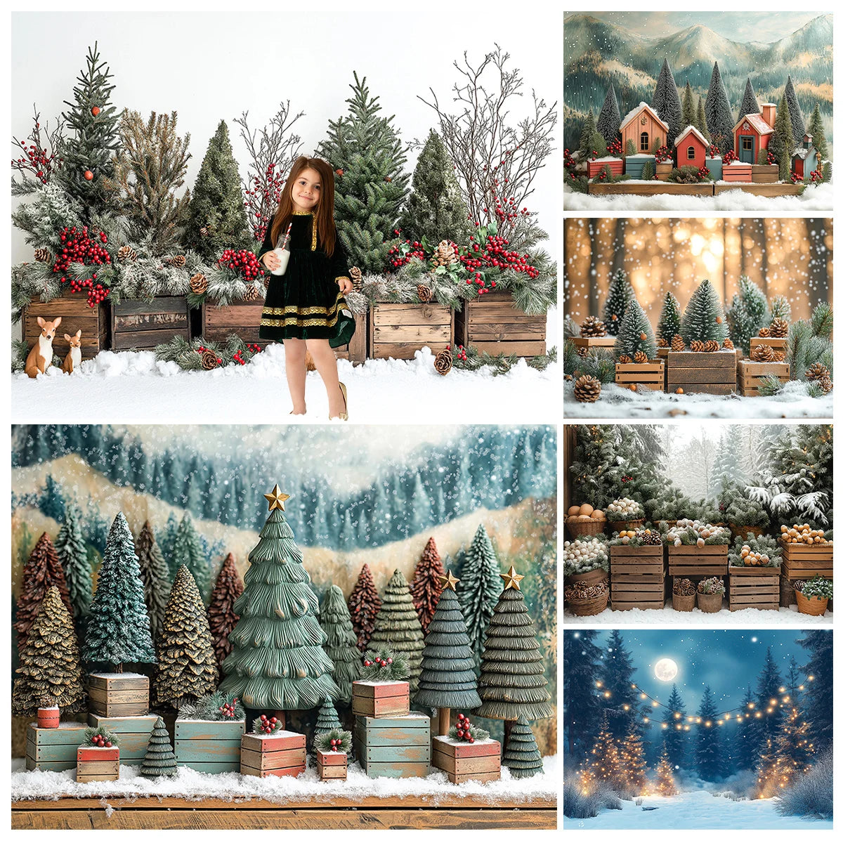 Winter Pine Forest Backdrops Kids Baby Photography Child Photocall Xmas Snowy Trees Decors Backgrounds