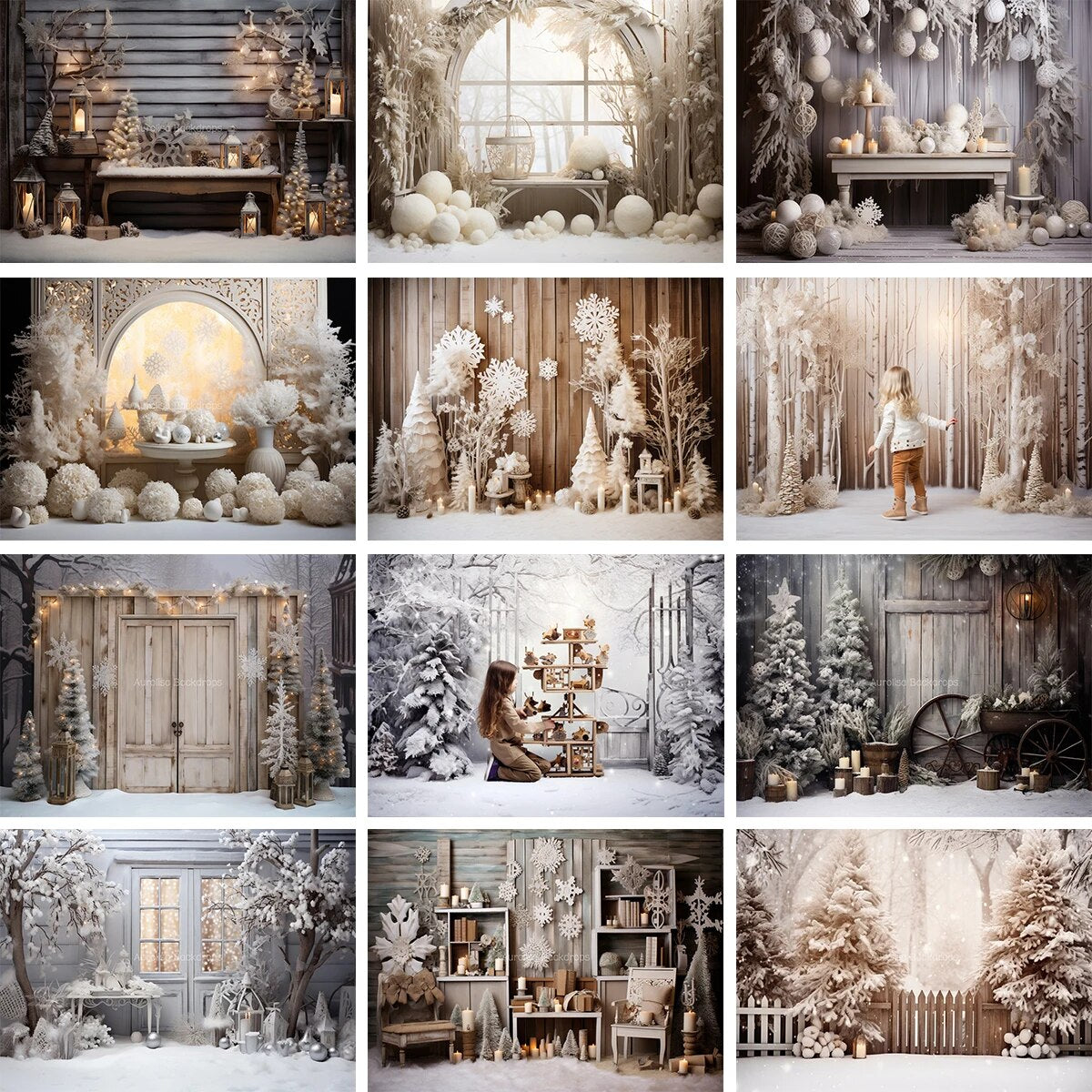 Winter Snowy Forest Backdrops Kids Baby Photography Props Child Adult Photocall Decors Xmas Trees Snowflake Windows Background