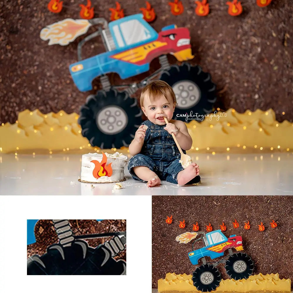 Traffic Backdrop Diesel Powered Kids Baby Cake Smash Photography Props Boys Adult Birthday Studio Backgrounds