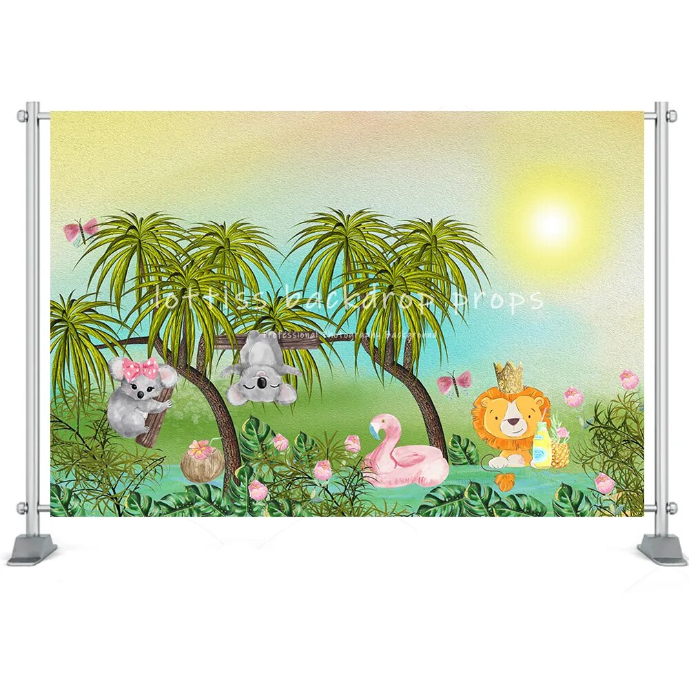 Woodland Safari Jungle Animals Background Newborn Kids Portrait Photo Lions Panda Elepant Forest Wall Backdrop Props