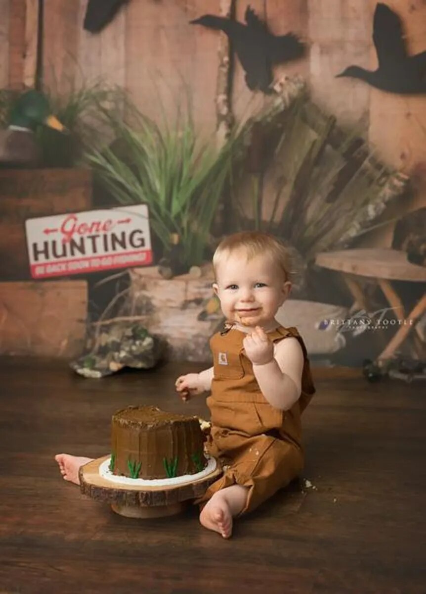 Arrière-plan de chasse au canard, gâteau pour enfants, photographie de Smash, décor de fête d'anniversaire pour bébé, thème de chasse aux oiseaux, studio photo