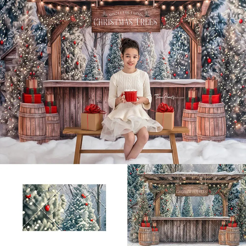 Mistletoe Farms Christmas Tree Stand Photography Backdrop Kids Baby Cake Smash Photocall Decors Child Adult Studio Backgrounds