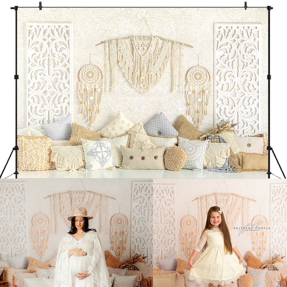 Spring Boho Backdrops Kids Girl Photography Child Adult Photocall Decors Tassel Decor Curtain Backgrounds