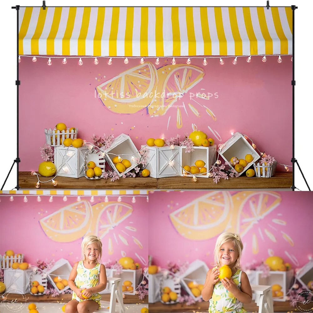 Ice Cream Cart Backdrops Kids Baby Cake Smash Birthday Props  Child Baby Photography Decors Leamon Fruits Background