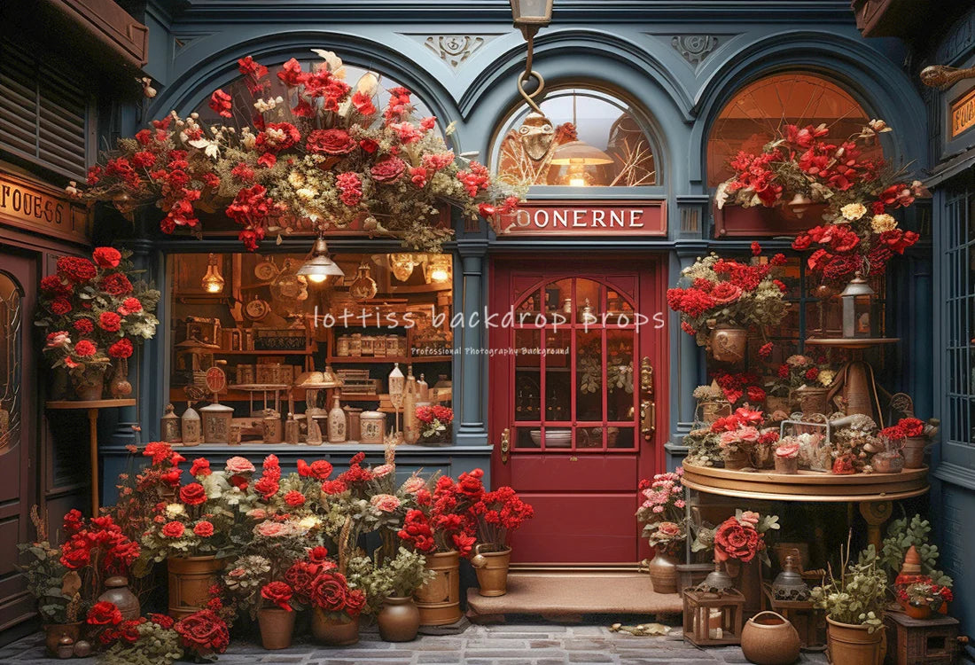 Valentine's Day Shop Front Backdrops Kids Baby Photography Props Child Adult Photocall Rose Floral Kitchen Photocall Backgrounds