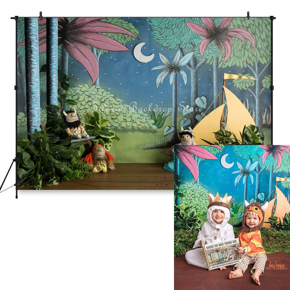 Mystic Jungle Animals Photo Background Safari Grasslands Photography Backdrop Cloth Birthday Cake Smash Photo Studio Props