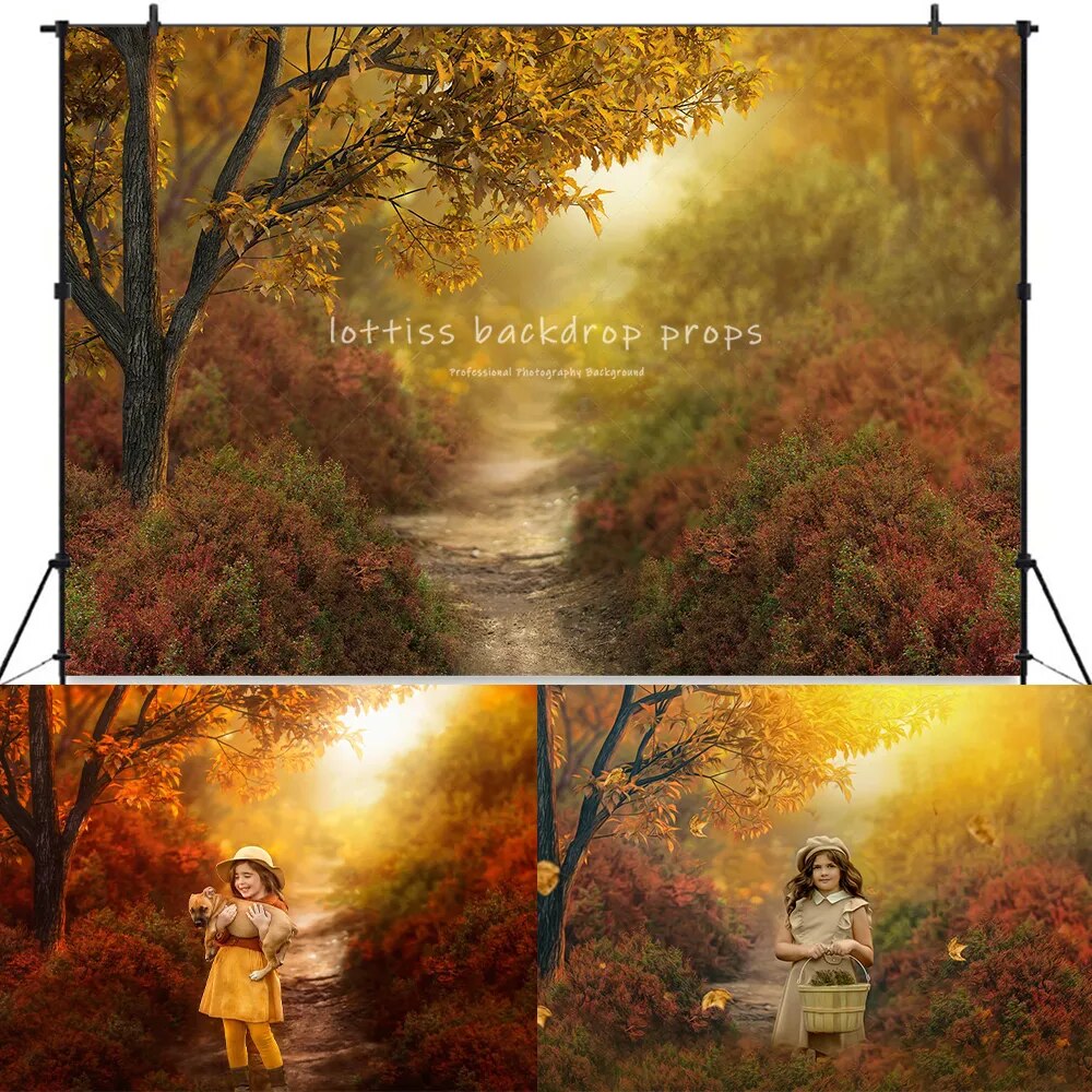 Fall Forest Backdrops Kids Child Photography Props Adult Photocall Maple Leaves Autumn Festival Background