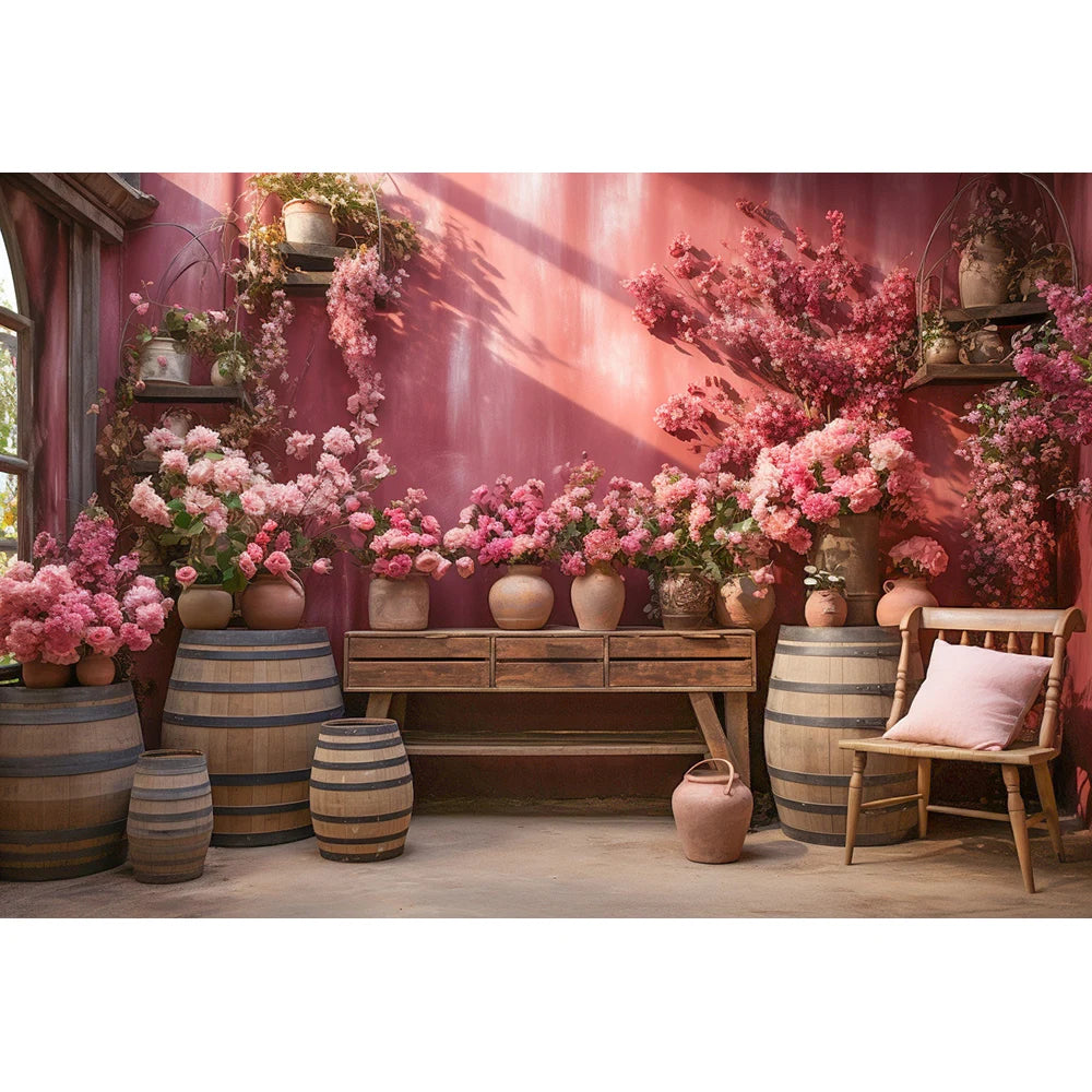 Apple Tree Farm Backdrops Kids Baby Photography Child Adult Photocall Spring Floral Windows Old Red House With Cart Backgrounds