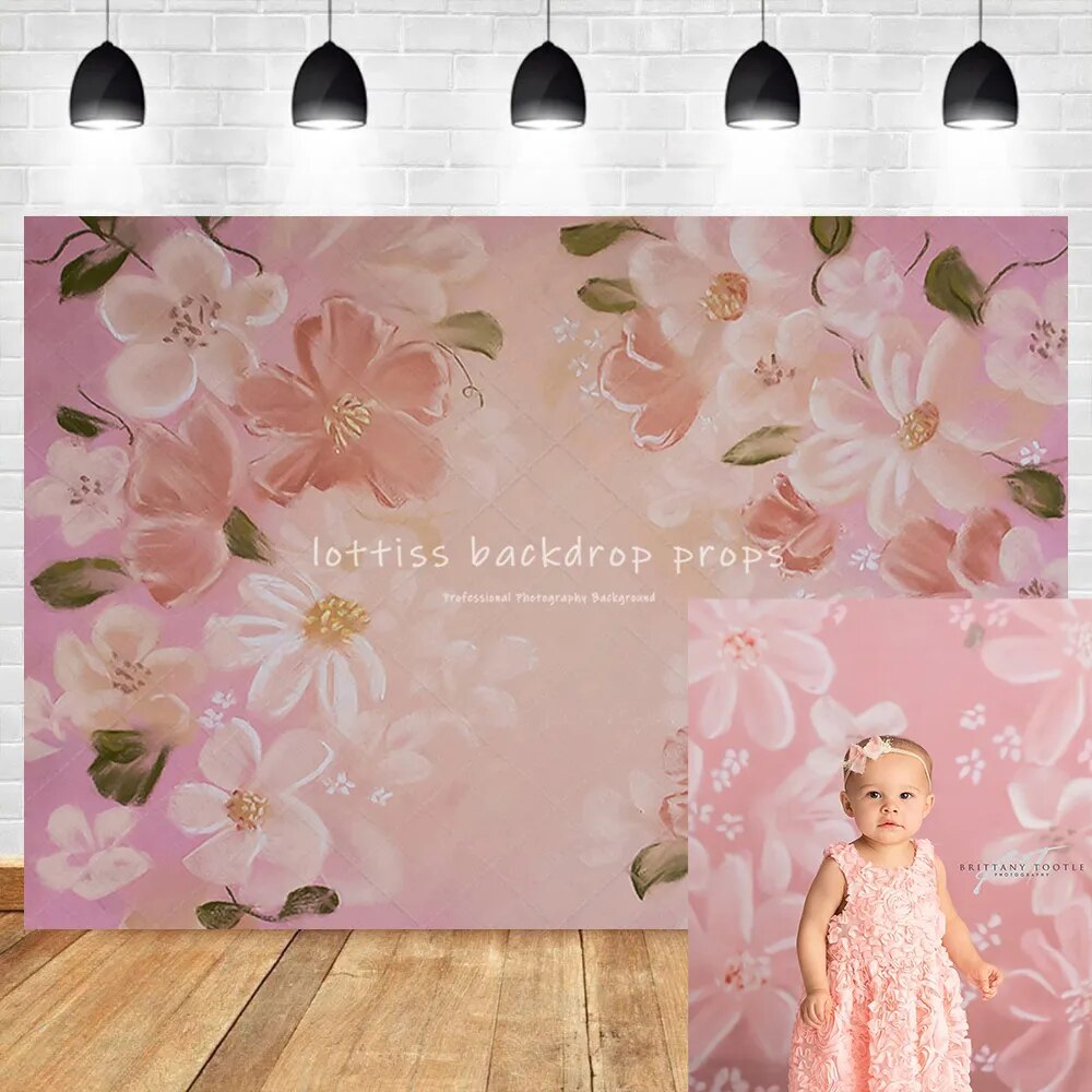 Oil Painting Pink Flowers Backdrop Photography Abstract Texture Children Adult Background Pregnant Woman Photo Studio Backdrops