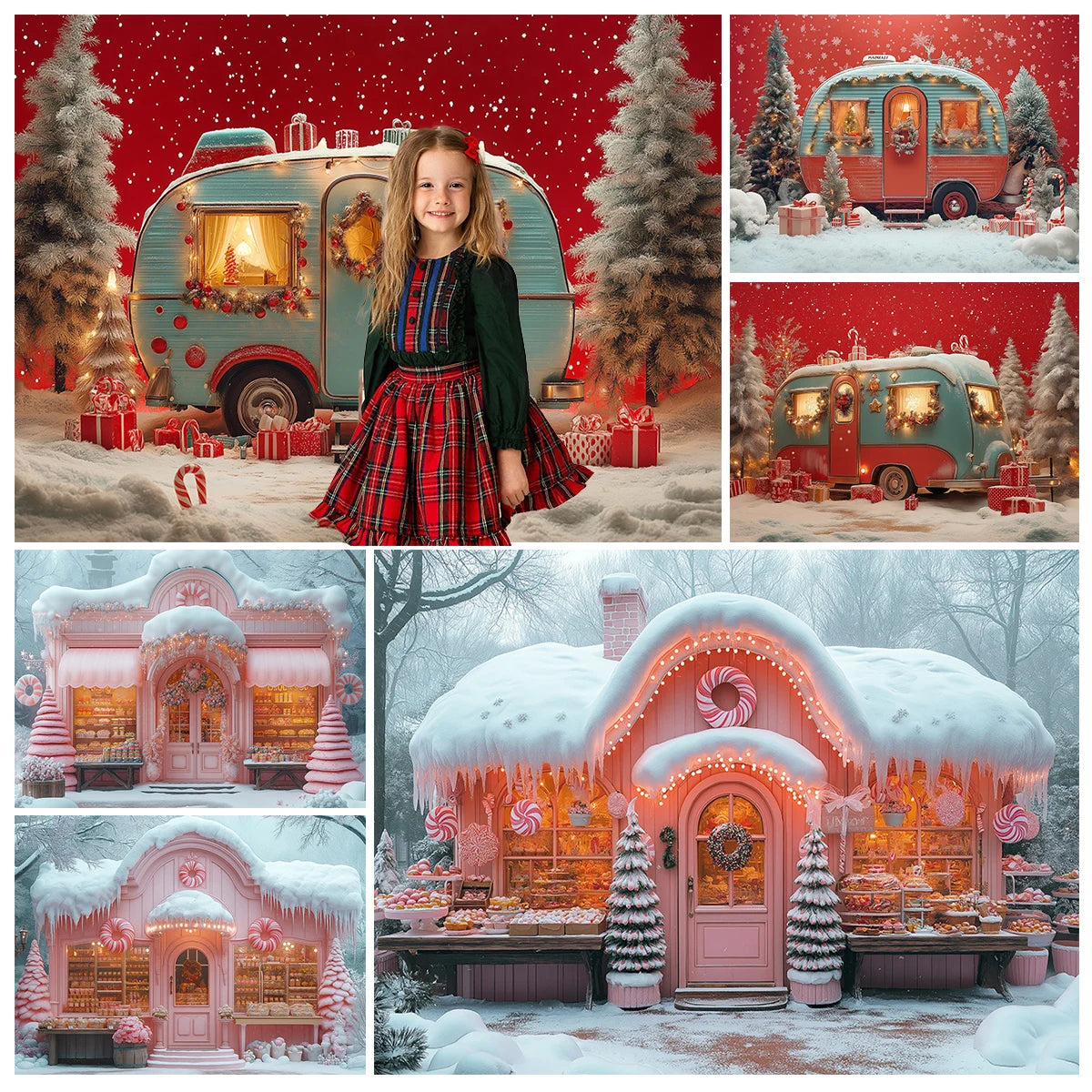 Christmas Truck Snowy House Backdrops Kids Family Photography Child Baby Photocall Snowflake Forest Xmas Bus Trees Backgrounds