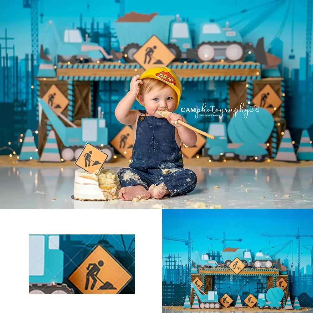 Under Construction Backdrop Kids Baby Cake Smash Photocall Decors Boys Adult Birthday Studio Backgrounds