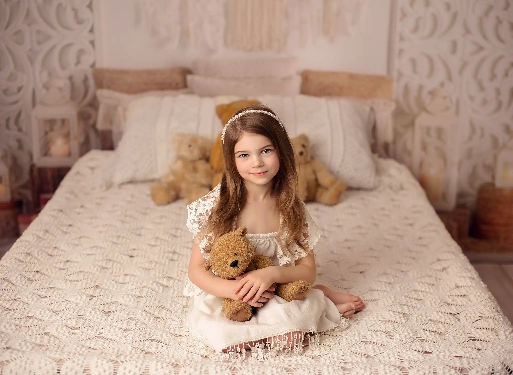 Boho Bed Headboard Backdrops Kids Girl Photography Props Child Adult Photocall Background