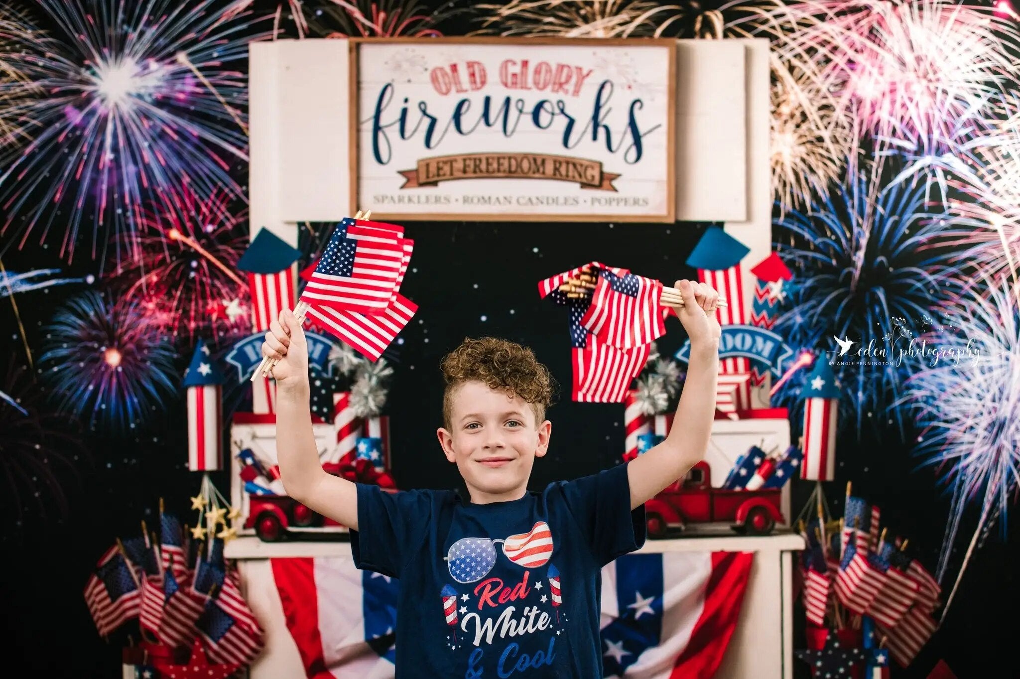 Old Glory Fireworks Stand Backdrops Kids Baby Photography Birthday Props Cake Smash Banner Child Photostudio Background