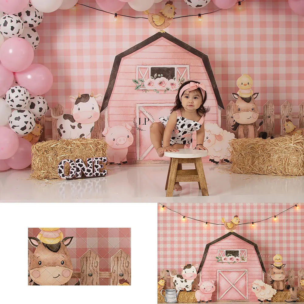 Farm Backdrop Pink Barn Animasl Kids Baby 1st Birthday Photocall Decors Child Girls Cake Smash Photography Studio Backgrounds