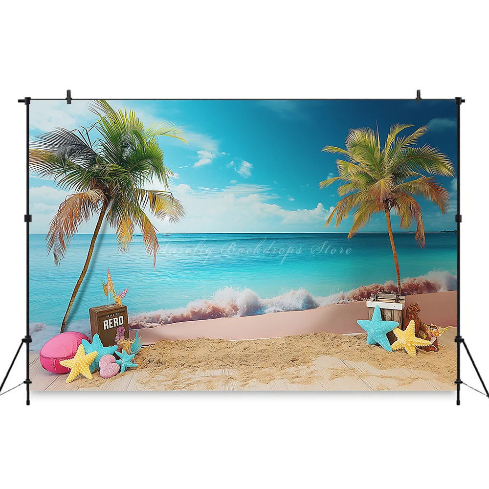 Summer Beach Plam Trees Backdrop Kids Baby Cake Smash Photography Props Undersea Scene Child Adult Birthday Studio Backgrounds