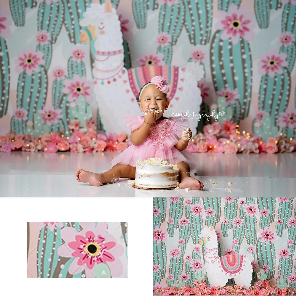 Alpaca and Floral Photography Backdrop Kids Baby Cake Smash Photocall Decors Child Adult Birthday Photo Shoot Backgrounds