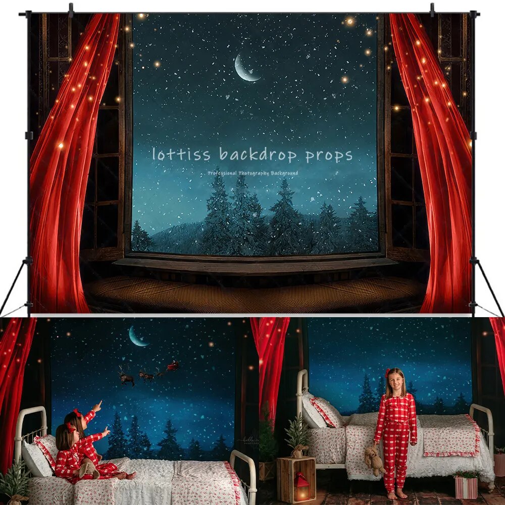 Waiting On Santa Backdrops Kids Baby Photography Child Adult Festival Evening Bed Photocall Decors Christmas Window Background