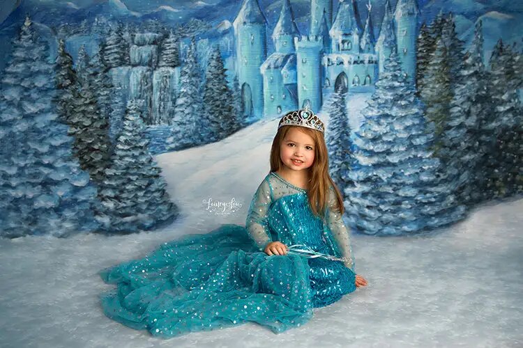 Glace princesse hiver château toile de fond enfants fille photographie accessoires enfant bébé anniversaire gâteau Smash décors noël enneigé fond 