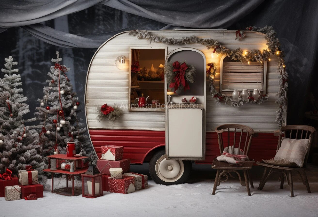 Hot Chocolate Cart With Christmas Decorations Tree Backdrops Kids Baby Photography Child Adult Photocall Xmas Store Background