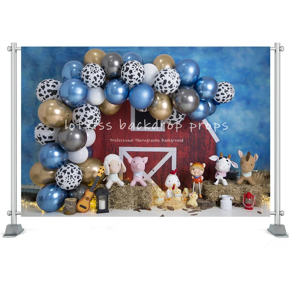 Farm Theme Kids Photography Background Old Barn Balloons Cake Smash Birthday Party Baby Newborn Artistic Backdrop Photo Studio