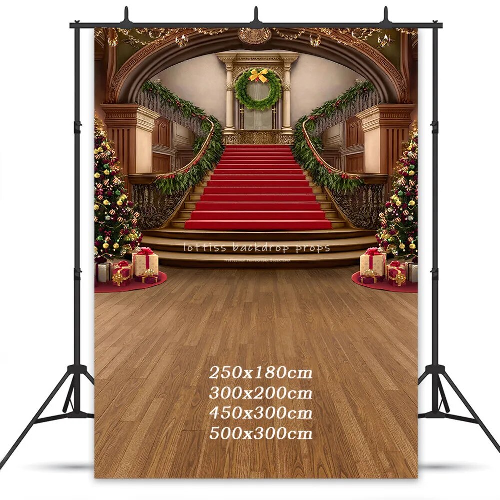 Grand Holiday Staircase Backdrop Christmas Photogrpahy Props Kisd Baby Photocall Props Child Adult Winter Castle Backgorund