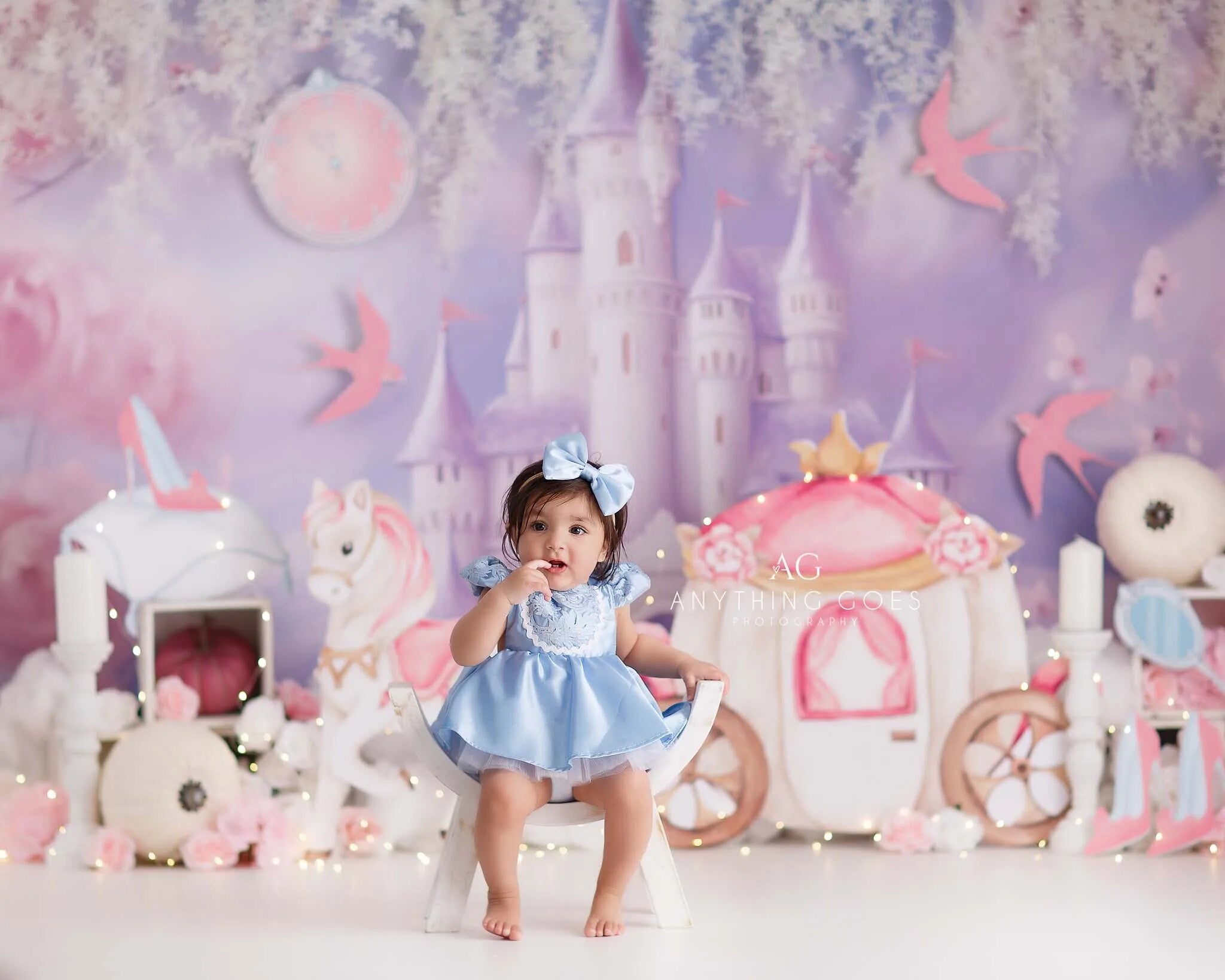 Floral Butterflies Castle Backdrops Kids Baby Cake Smash Props Child Girl Photocall Decors Birthday Cake Smash Background