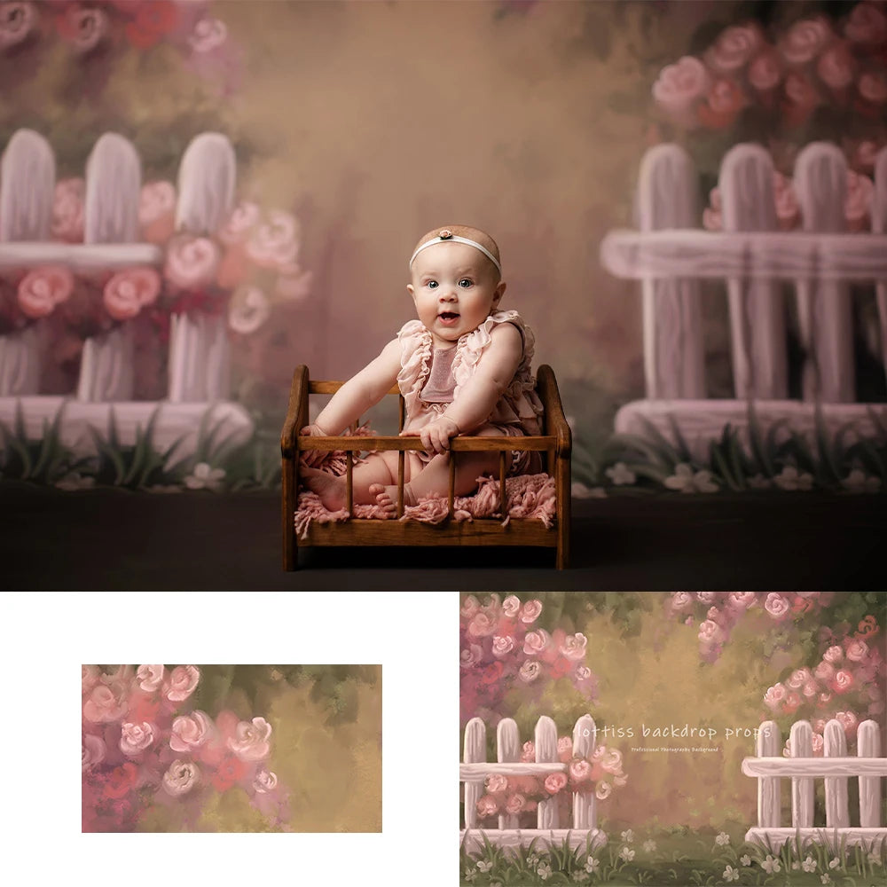 Pink Floral Garden Backdrops Kids Baby Photography Props Child Adult Birthday Photocall Decors Spring Flower Background