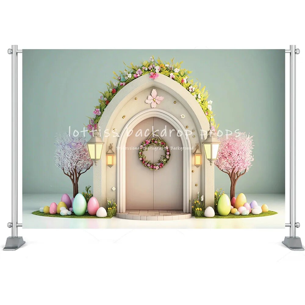 Easter Photography Backdrop Spring Garden Bunny Cake Smash Kids Portrait Background Easter Egg Baby Shower Portrait Props