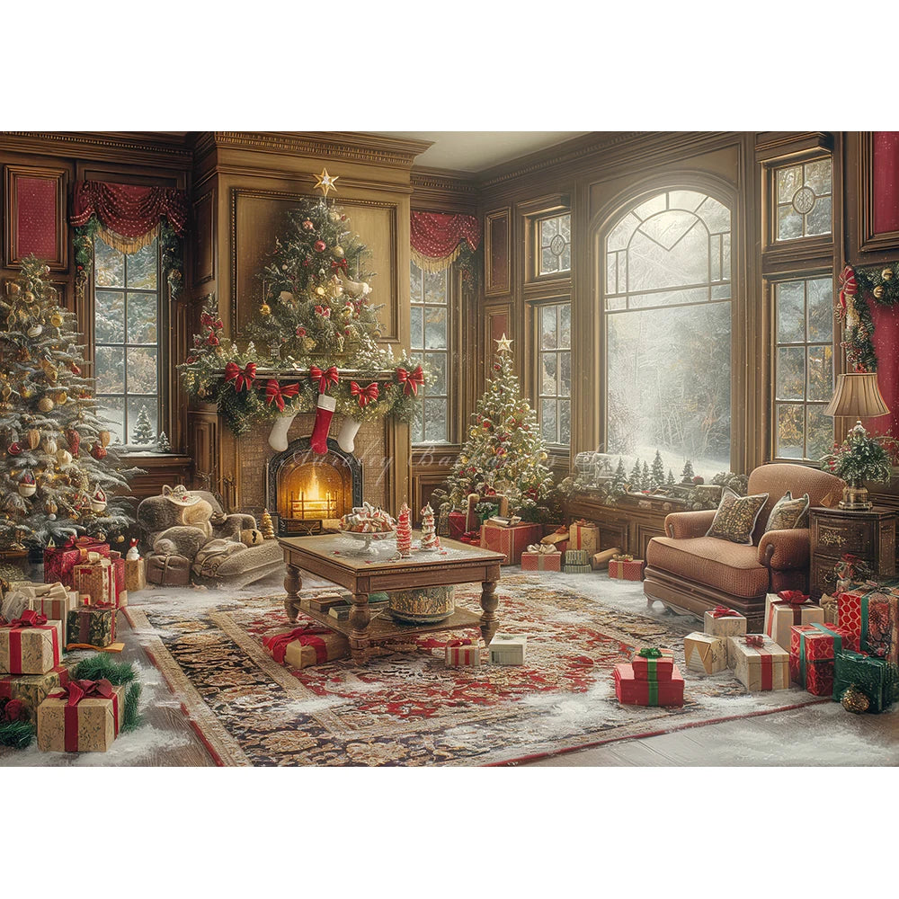 Christmas Living Room Photo Background Decoration Baby Kids Portrait Family Party Photocall Photograhy Backdrop