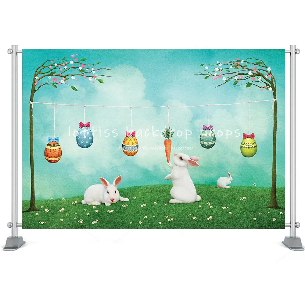 Easter Photography Backdrop Spring Garden Bunny Cake Smash Kids Portrait Background Easter Egg Baby Shower Portrait Props