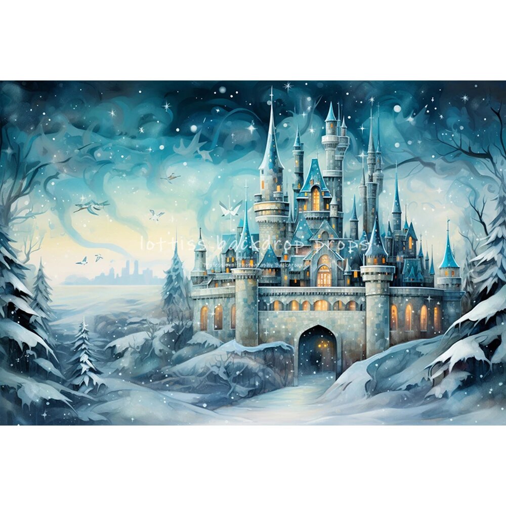 Snowy Castle Backdrops Kids Baby Photography Props Child Adult Photocall Decors Winter Snowflake Forest Background