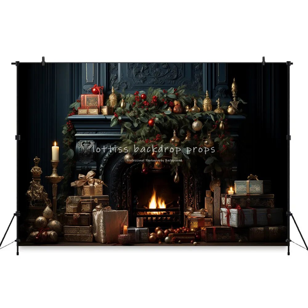 Christmas Living Room Backdrops Kids Photography Adult Child Cake Smash Photocall Fireplace Santa Studio Xmas Trees Background