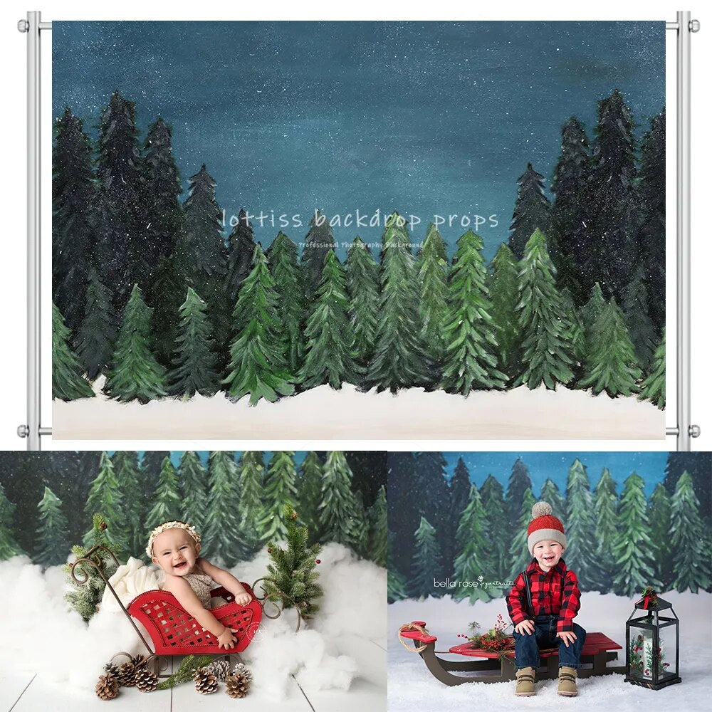 Winter Terrific Trees Backdrops Kids Baby Cake Smash Birthday Party Props Winter Forest Decor Background Child Photostudio