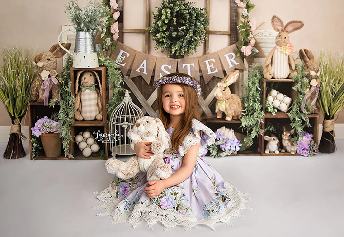 Cute as a Bunny Easter Backdrops Kids Baby Birthday Cake Smash Photocall Props Garden Door Wooden Entrance Backgrounds