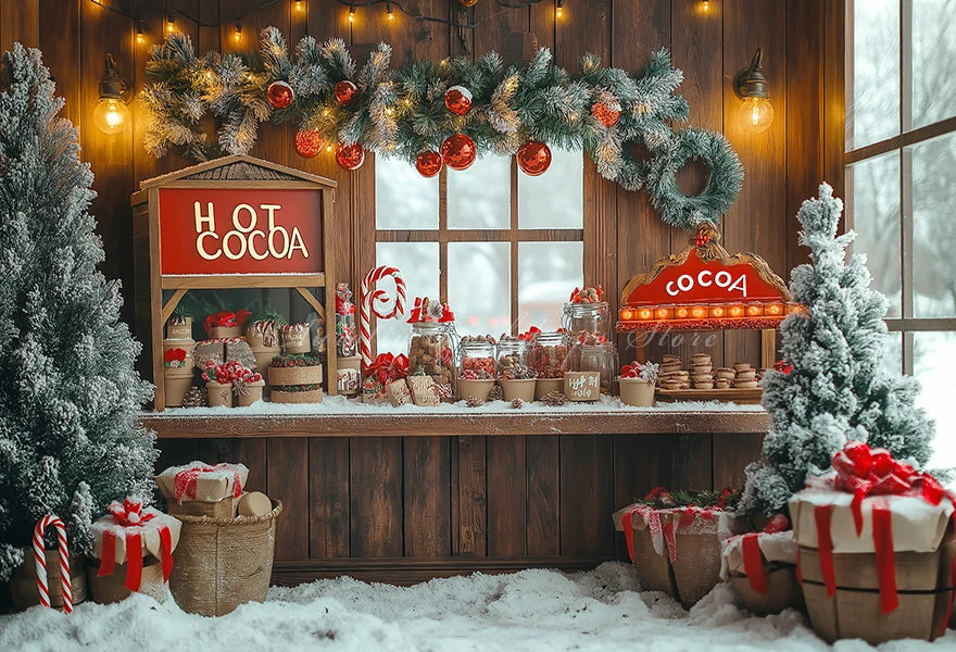 Christmas Hot Cocoa Backdrop Wooden Wall Child Baby Cake Smash Photography Props Photo Background for Birthday Party Decoration