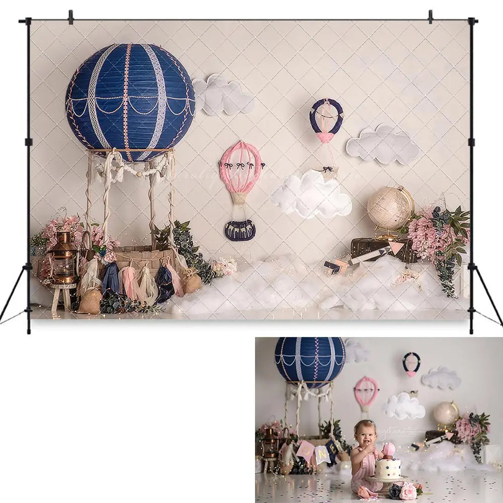 Up and Away Photography Backdrop Kids Baby Cake Smash Photocall Decors Child Adult Birthday Backgrounds