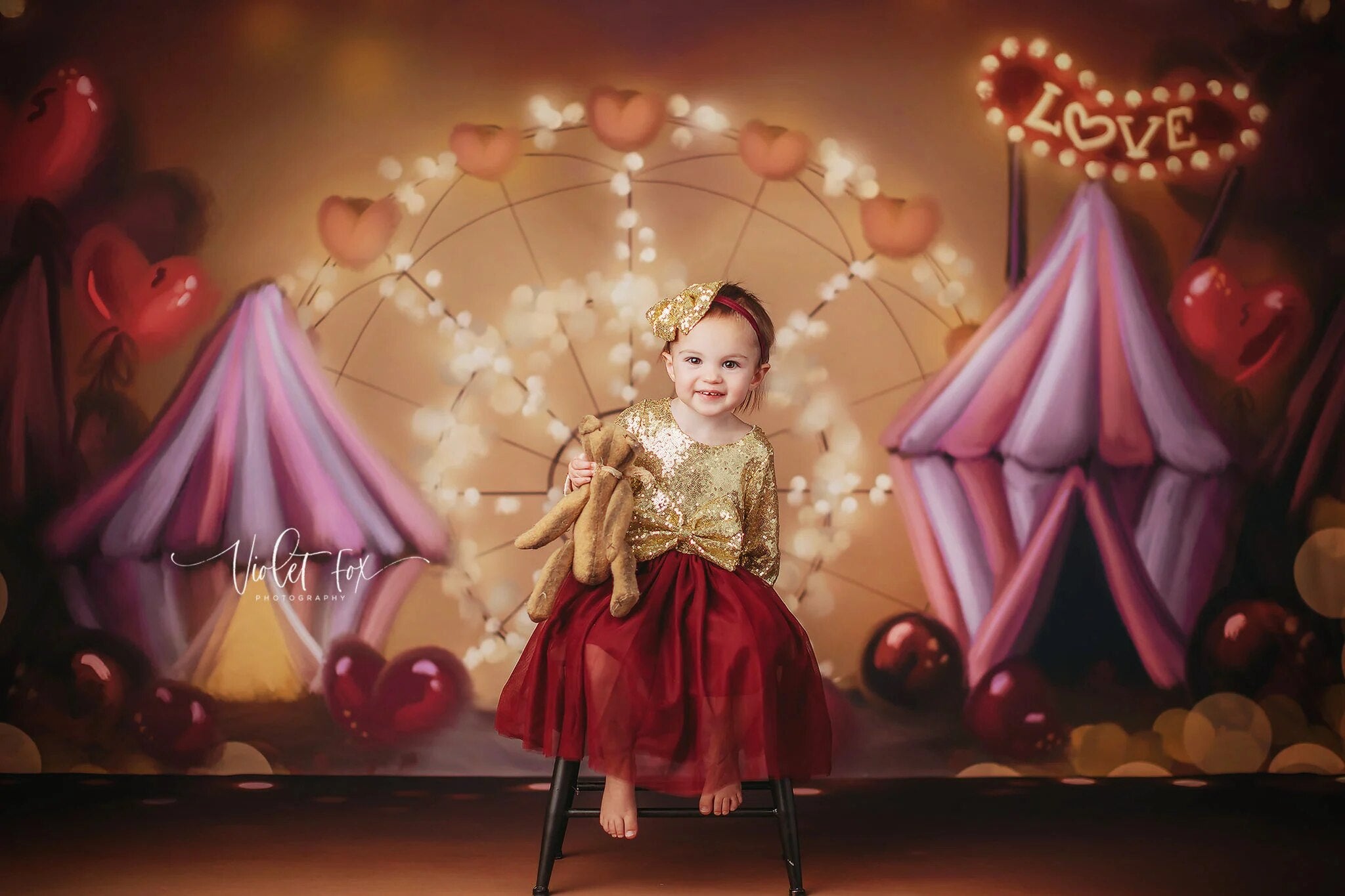 You Win My Heart Ferris Wheel Backdrops Child Baby Photography Props Child Adult Photocall Decors Winter Xmas Circus Background