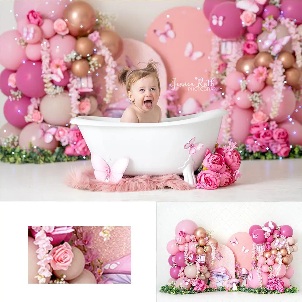 Pink Fairy Balloons Photography Backdrop Butterfly Mushroom Kids Baby Cake Smash Photocall Decors Child Adult Studio Backgrounds