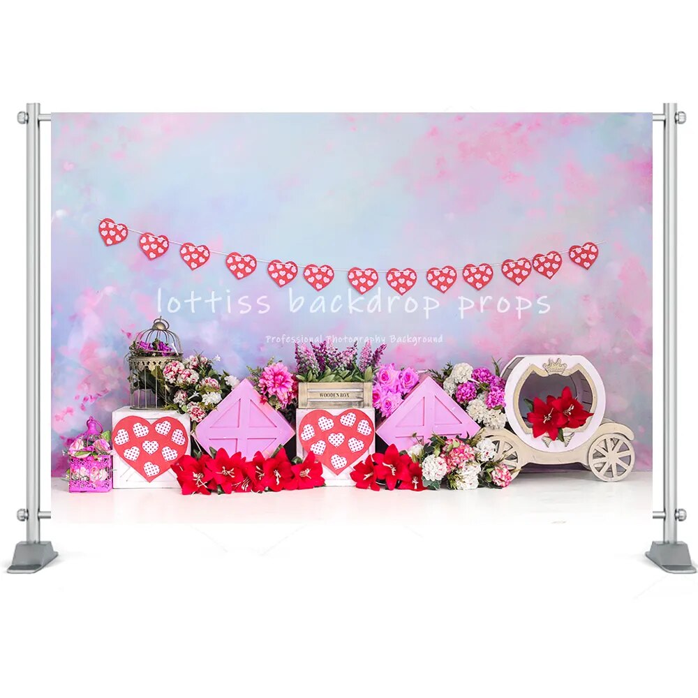 Valentine's Day Photography Backdrop Cake Smash Romantic Scenes Wedding Background Floral Red Rose Heart Love Photocall Banner