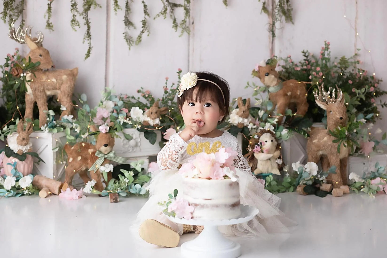 Woodland Deer Spring Backdrops Kids Baby Birthday Cake Smash Photography Props Child Adult Photocall Forest Animals Backgrounds