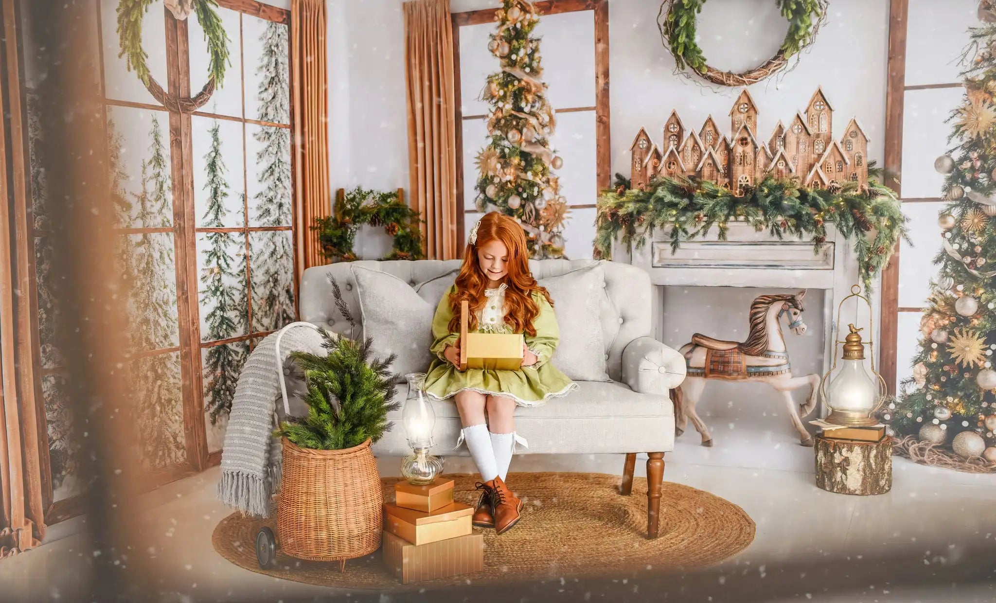 Christmas Tree Indoor Decor Snowy Outside Winter Baby Kids Portrait Family Party Photocall Photograhy Background