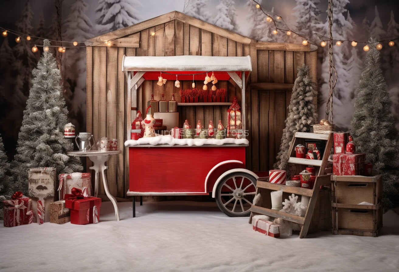 Hot Chocolate Cart With Christmas Decorations Tree Backdrops Kids Baby Photography Child Adult Photocall Xmas Store Background